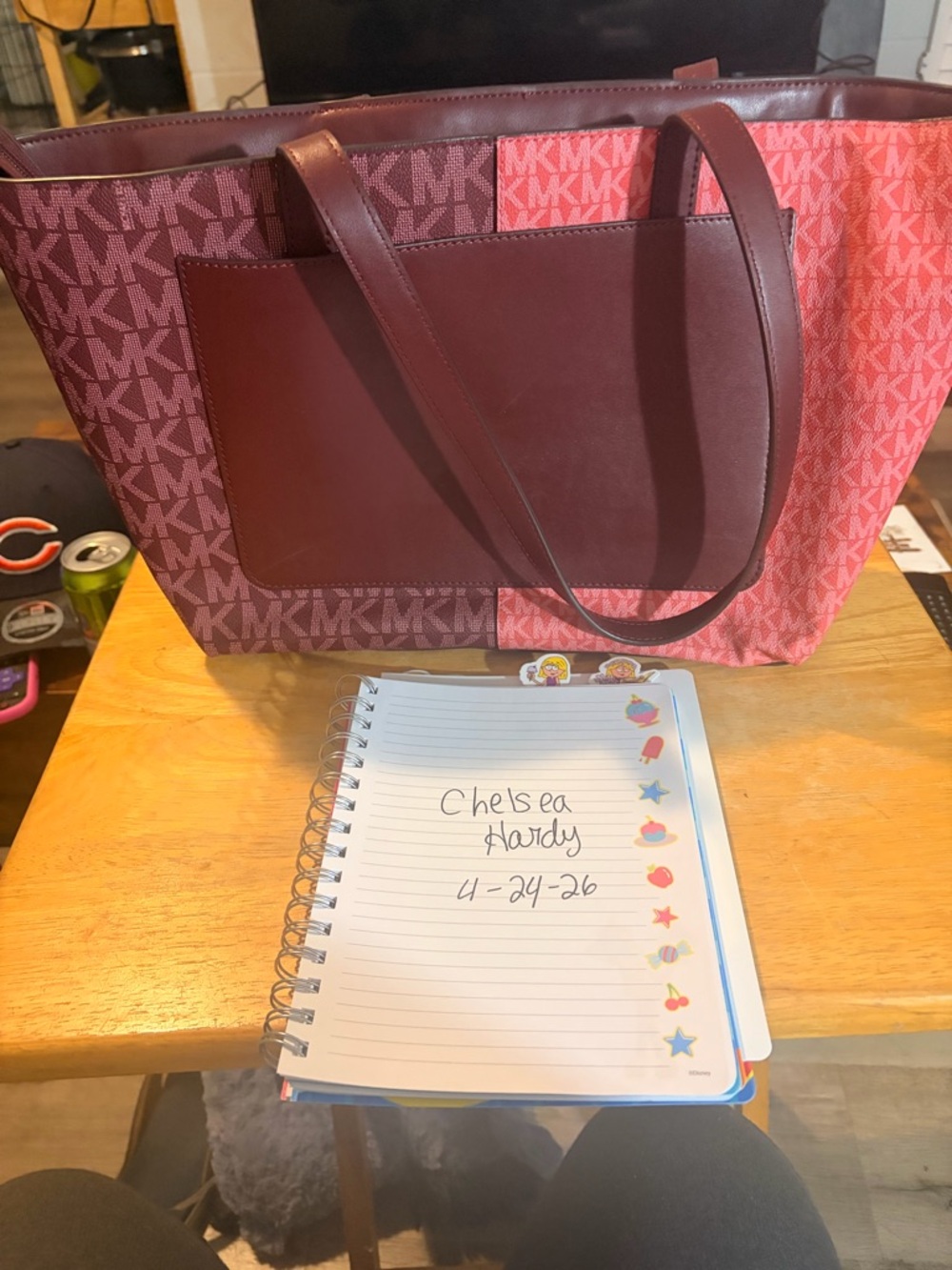 Michael Kors Two-Tone Pink & Burgundy MK Signature Tote - Picture 3 of 3
